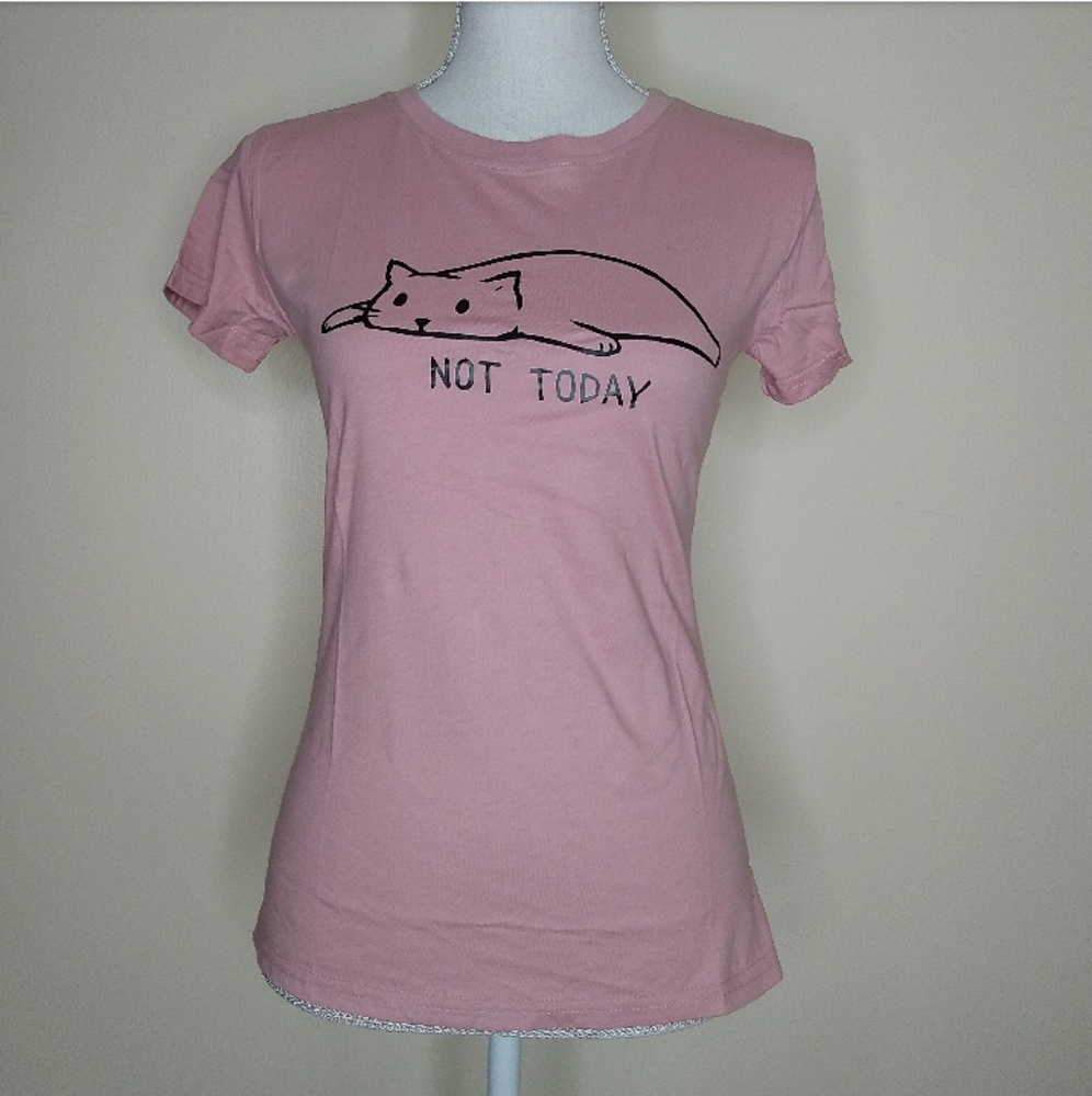 Not today lazy cat light pink t shirt - Picture 3 of 4